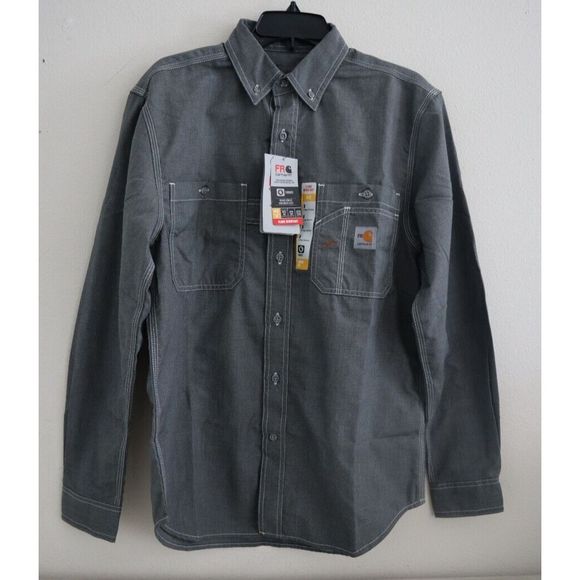 Carhartt Men's Sz S Gray Flame Resistant Loose Fit Twill Long Sleeve Shirt $109+ - Picture 1 of 7